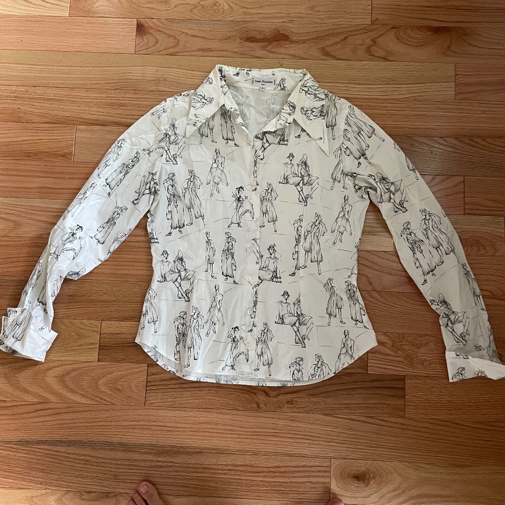 Anne Fontaine - Paris Fashion Print - Button Up - White / Black - Sz 3